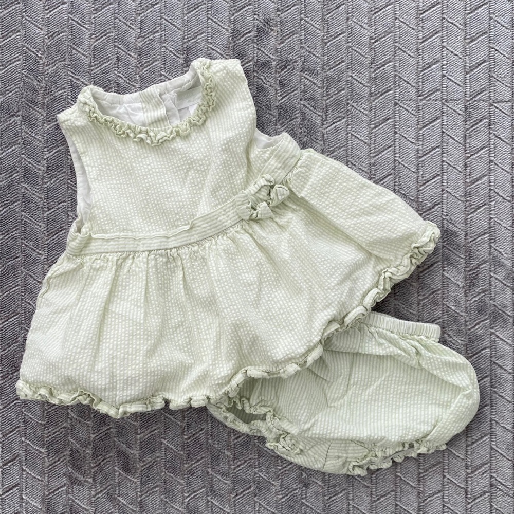 Janie and Jack Green Seersucker Two Piece Outfit